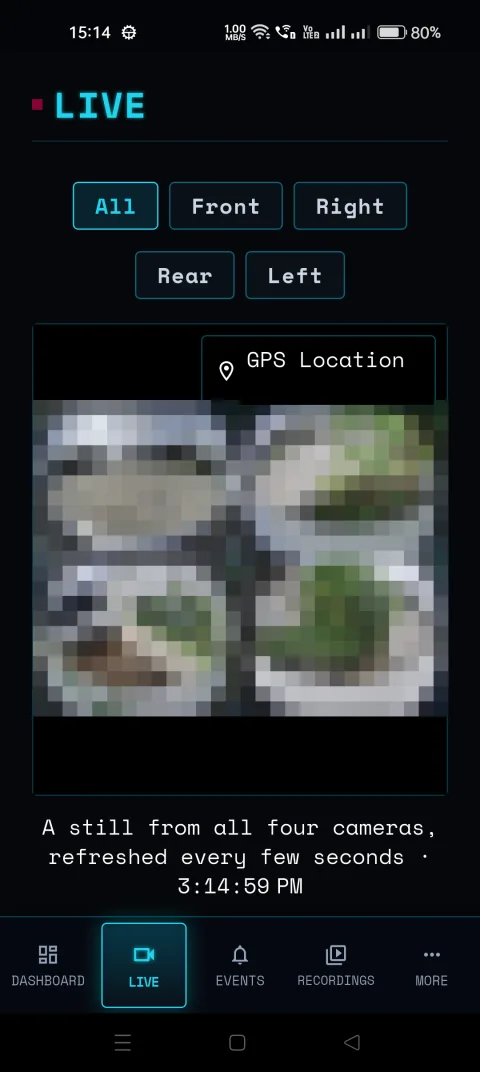 BladeWatch companion app live camera view of a BYD car