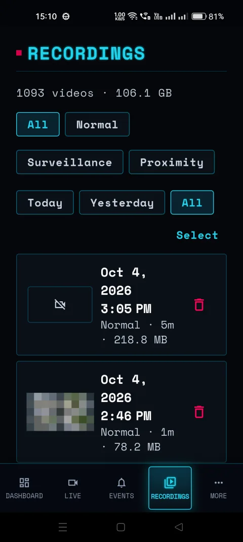 BladeWatch companion app recordings library for a BYD car